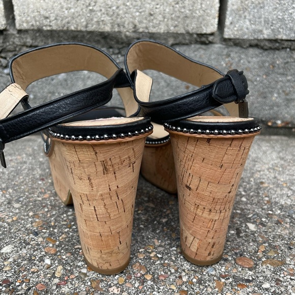 Coach Quartz black leather sandals with cork wedge heel size 10B - Picture 4 of 11